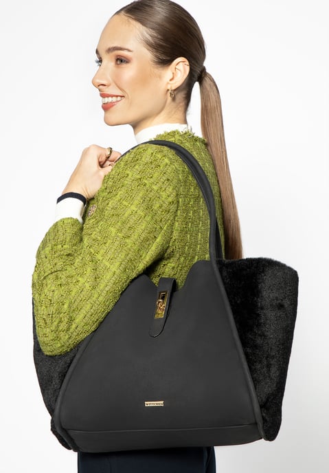 Wittchen Dames shopper van eco-leer en imitatiebont, zwart - Image 6