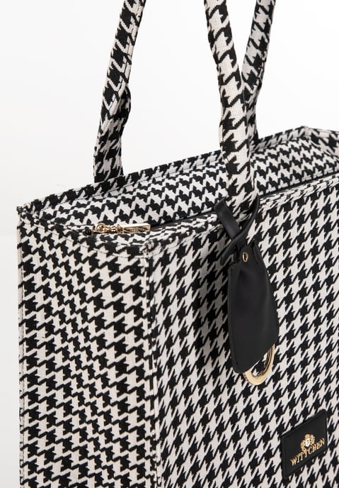 Wittchen Dames Jacquard Tassel Shopper Bag Zwart en Wit Katoen - Image 3