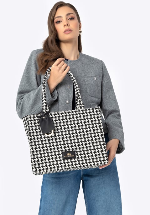 Wittchen Dames Jacquard Tassel Shopper Bag Zwart en Wit Katoen - Image 4