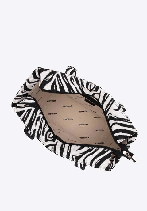 Wittchen Dames jacquard shopper met kwastje, wit en zwart - Image 2