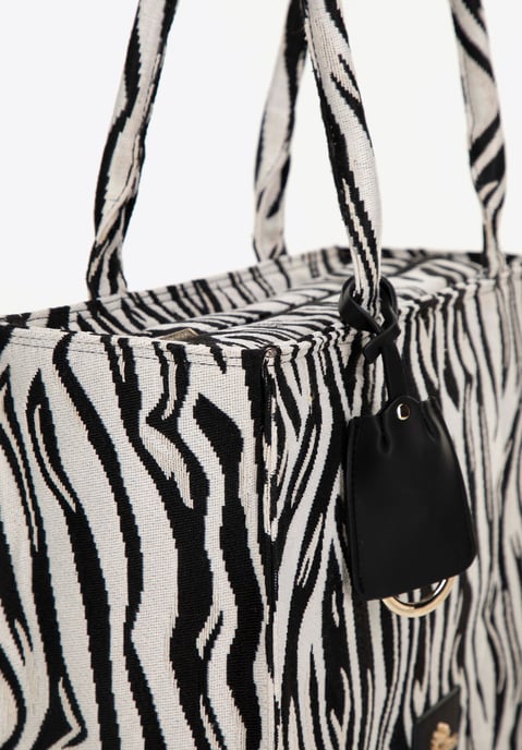 Wittchen Dames jacquard shopper met kwastje, wit en zwart - Image 3