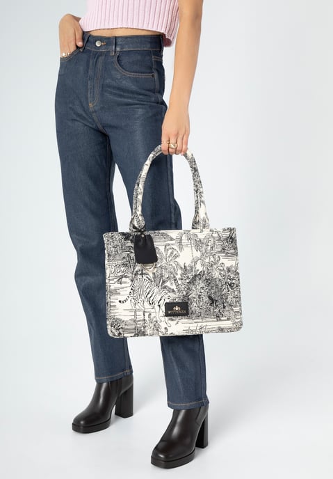 Wittchen Dames Jacquard Shopper Bag met Kwastje, Zwart en Crème - Image 4