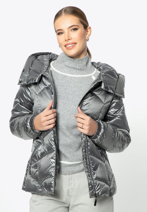 Wittchen Women's Silver Nylon Quilted Jacket with Zigzag Patterns - Image 1