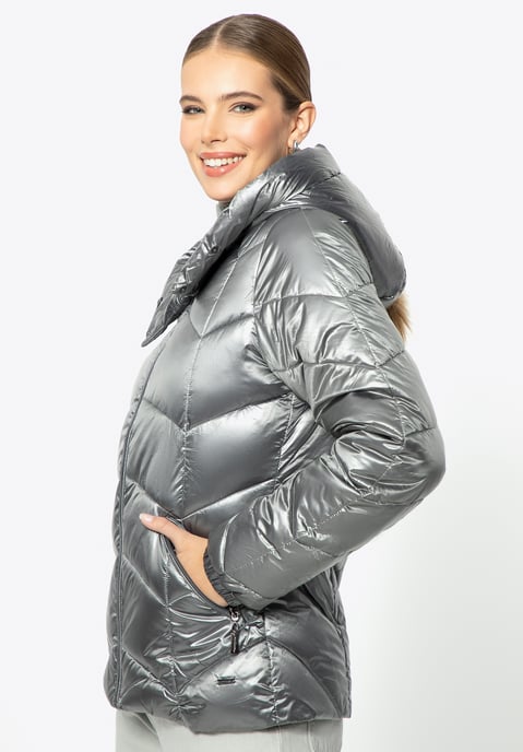 Wittchen Women's Silver Nylon Quilted Jacket with Zigzag Patterns - Image 2