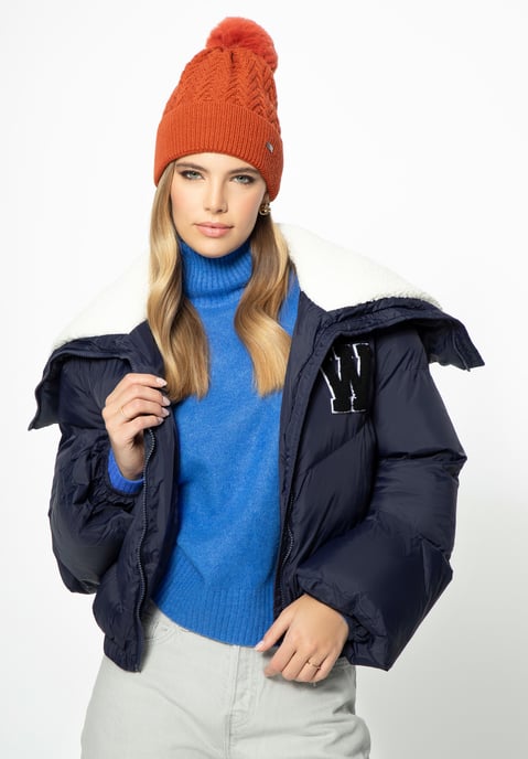 Wittchen Women's Oversized Jacket with Faux Sheepskin Collar Navy Blue Polyester - Image 1