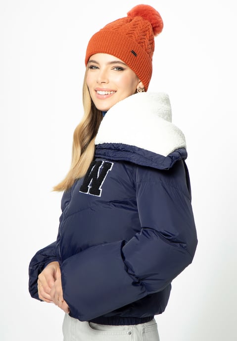 Wittchen Women's Oversized Jacket with Faux Sheepskin Collar Navy Blue Polyester - Image 2