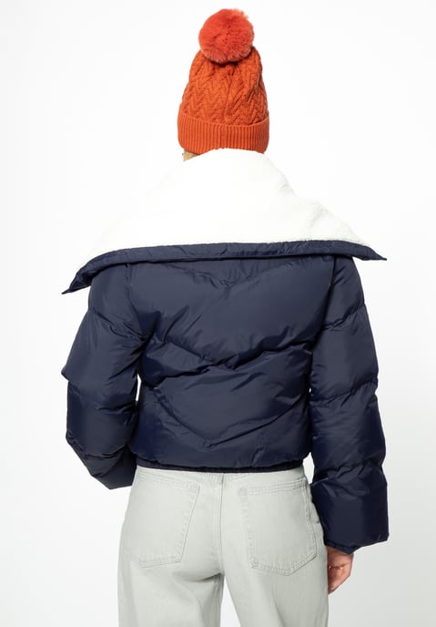 Wittchen Women's Oversized Jacket with Faux Sheepskin Collar Navy Blue Polyester - Image 3