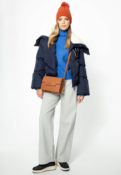 Wittchen Women's Oversized Jacket with Faux Sheepskin Collar Navy Blue Polyester - Image 4