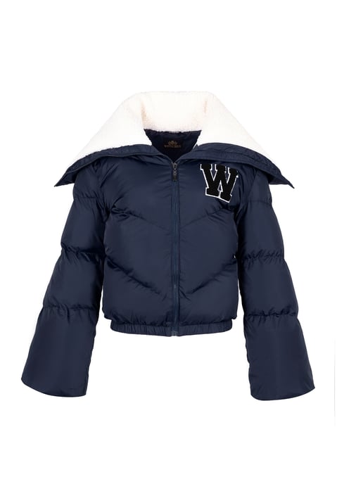 Wittchen Women's Oversized Jacket with Faux Sheepskin Collar Navy Blue Polyester - Image 5