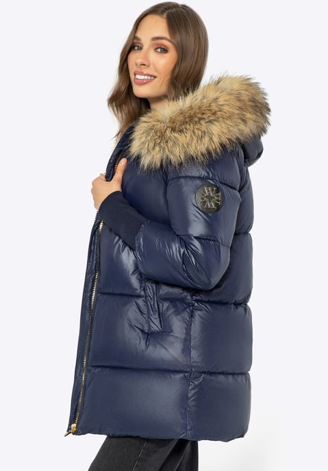Wittchen Women's Jacket with Fur Hood Navy Blue Nylon - Image 1