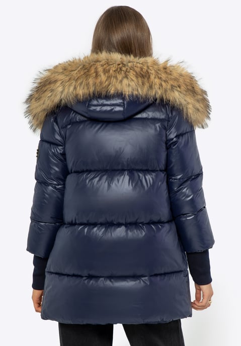 Wittchen Women's Jacket with Fur Hood Navy Blue Nylon - Image 2