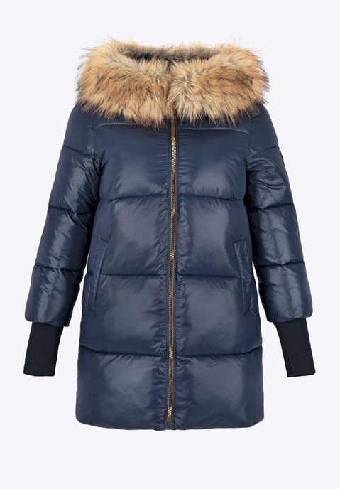 Wittchen Women's Jacket with Fur Hood Navy Blue Nylon - Image 5