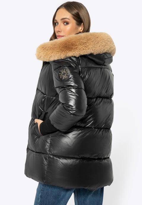 Wittchen Damesjas met Bontkap Zwart Nylon - Image 2