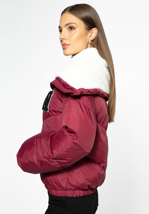 Wittchen Women's Oversized Jacket with Faux Shearling Collar Dark Red - Image 2