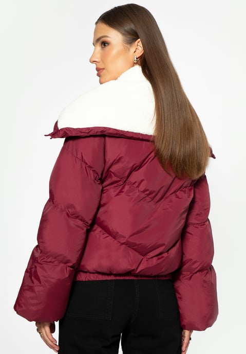 Wittchen Women's Oversized Jacket with Faux Shearling Collar Dark Red - Image 3