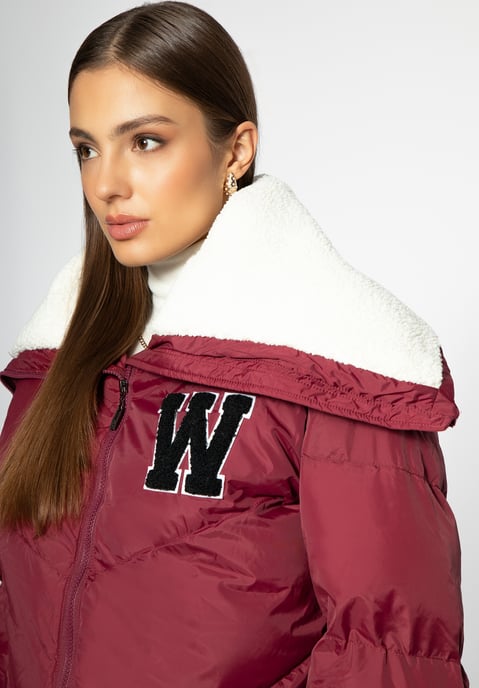 Wittchen Women's Oversized Jacket with Faux Shearling Collar Dark Red - Image 4