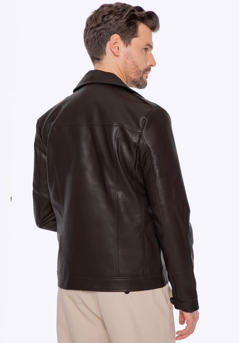 Wittchen Heren bikerjack van eco-leer met epauletten, donkerbruin - Image 3