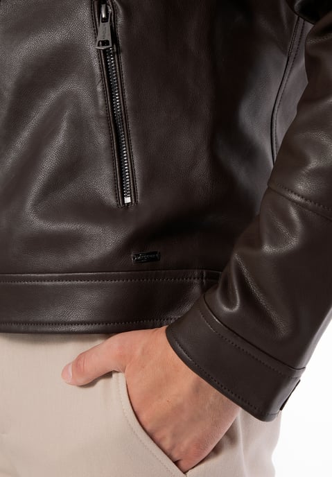 Wittchen Heren bikerjack van eco-leer met epauletten, donkerbruin - Image 6