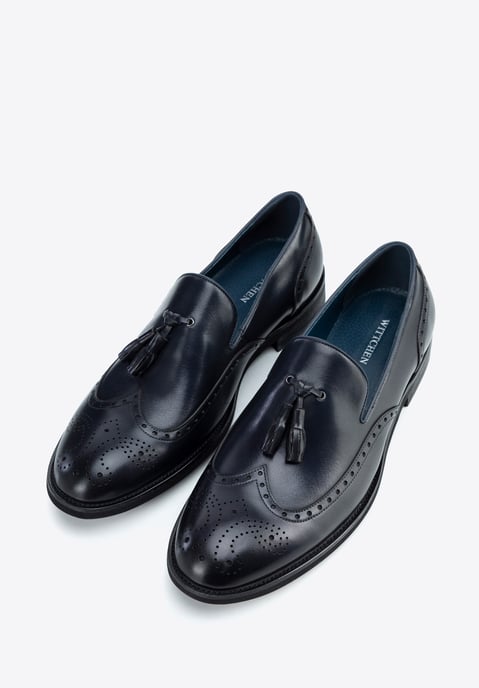 Wittchen Heren Leren Mocassins met Perforaties Marineblauw, Natuurlijk Leer - Image 1