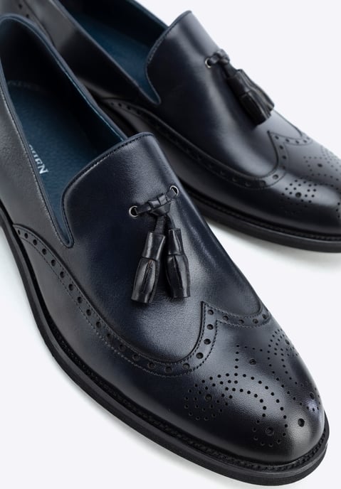Wittchen Heren Leren Mocassins met Perforaties Marineblauw, Natuurlijk Leer - Image 6