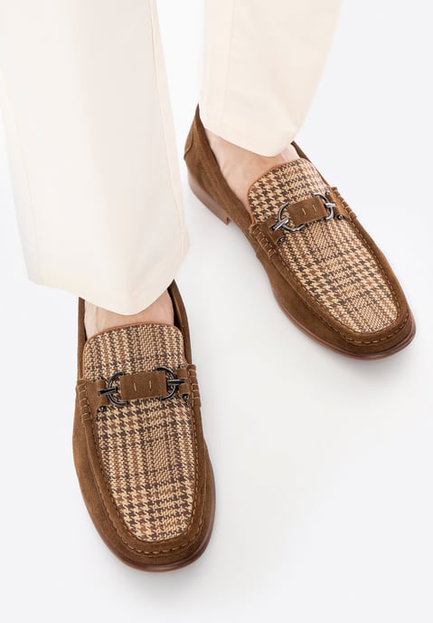 Wittchen Heren mocassins van bruin en beige geruit suède leer - Image 1