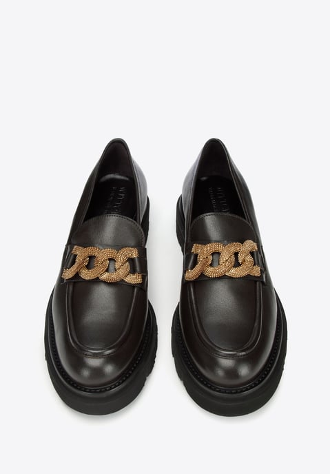 Wittchen Dames Leren Mocassins met Decoratieve Ketting op Platform Donkerbruin - Image 2