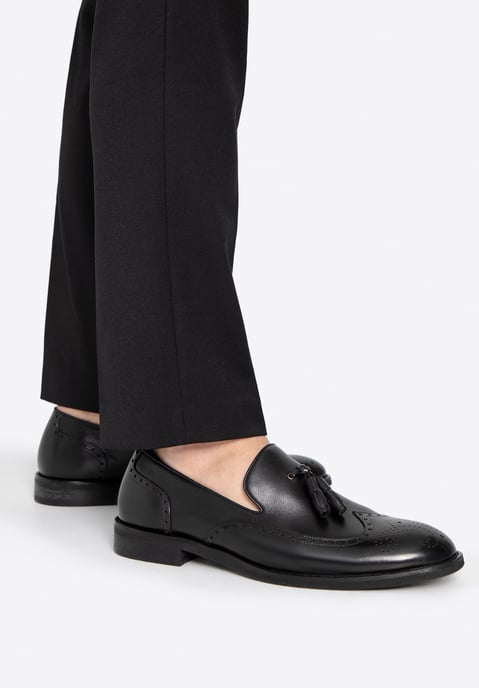 Wittchen Heren Leren Mocassins met perforaties, zwart, natuurlijk leer - Image 1