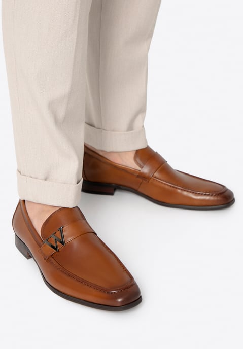 Wittchen Men's genuine leather moccasins with metal logo brown genuine leather - Image 2