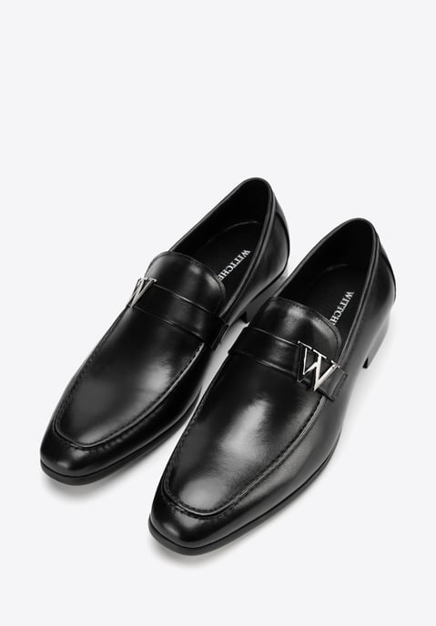 Wittchen Men's genuine leather moccasins with metal logo black black genuine lea - Image 3