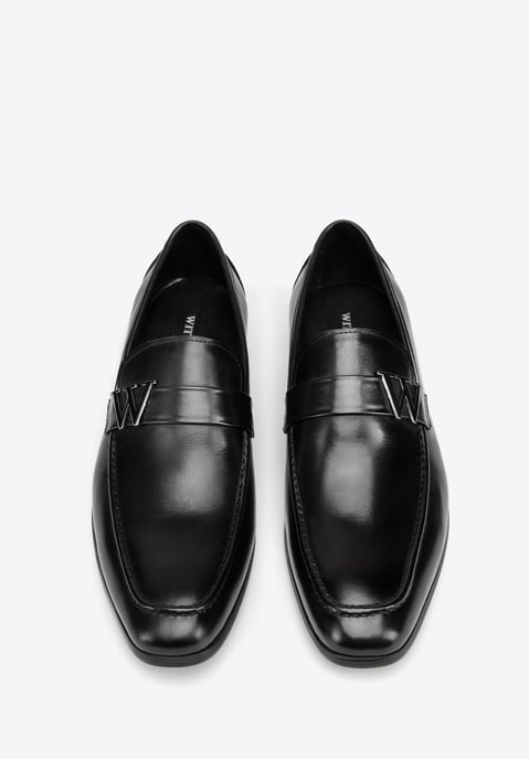 Wittchen Men's genuine leather moccasins with metal logo black black genuine lea - Image 4