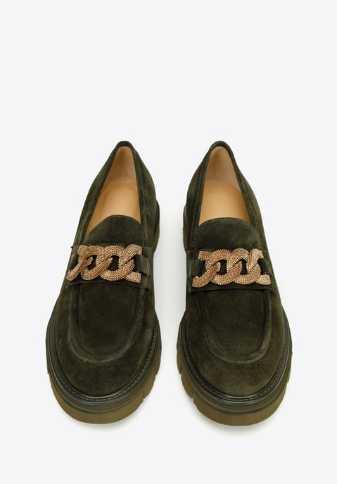 Wittchen Dames Suède Loafers met Decoratieve Ketting op Platform Donkergroen - Image 2