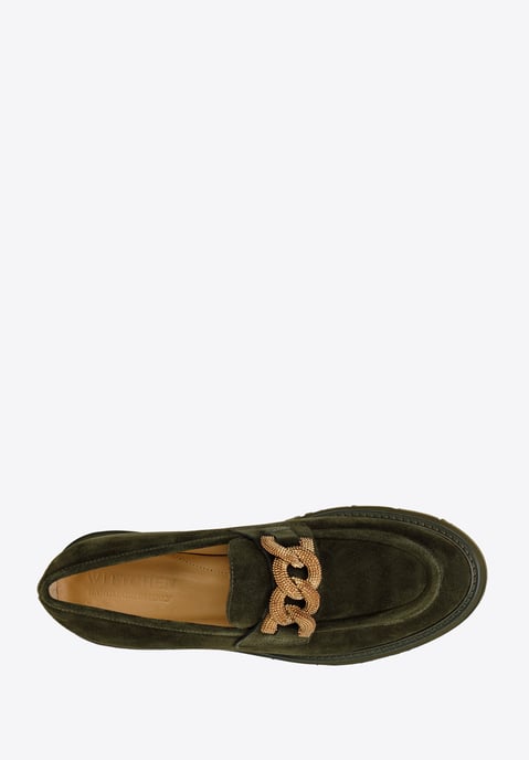 Wittchen Dames Suède Loafers met Decoratieve Ketting op Platform Donkergroen - Image 4