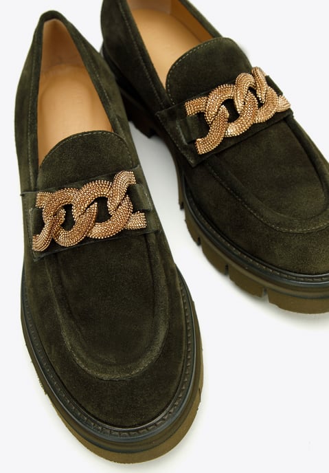 Wittchen Dames Suède Loafers met Decoratieve Ketting op Platform Donkergroen - Image 6