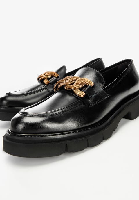 Wittchen Dames Leren Mocassins met Decoratieve Ketting op Platform Zwart - Image 6