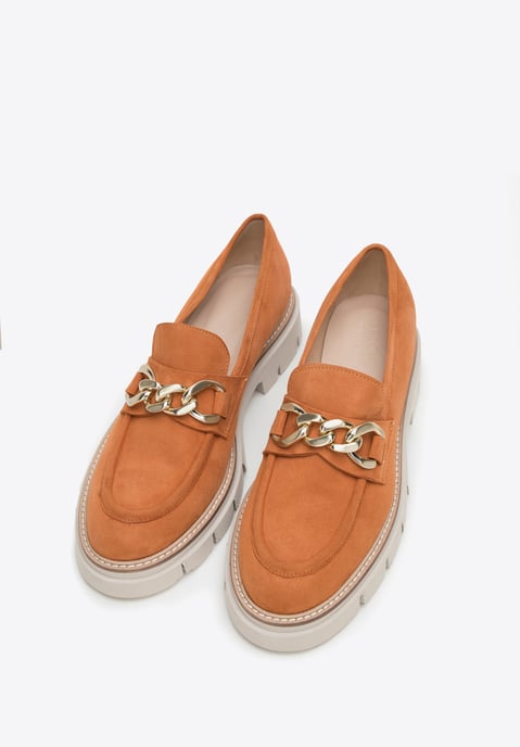 Wittchen Suède Mocassins voor dames met ketting op platform, baksteenrood - Image 1