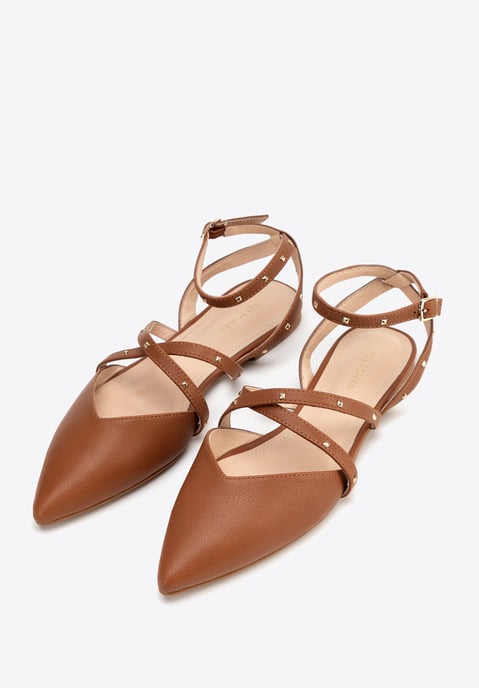 Wittchen Dames Leren Ballerina's met Metallic Accenten Bruin Natuurlijk Leer - Image 2