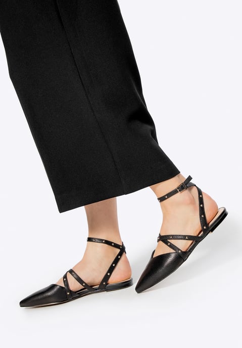 Wittchen Dames Leren Ballerina's met Metallic Accenten Zwart Natuurlijk Leer - Image 1