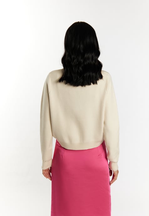 Faina Vest met parels Dames wolwit - Image 4