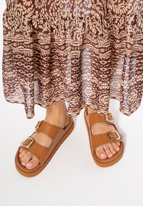 Wittchen Women's Leather Flip-Flops with Metal Details Brown Natural Leather - Image 1