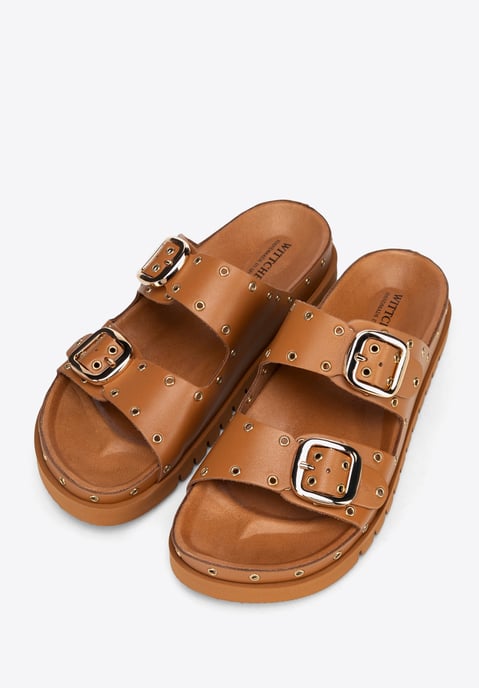 Wittchen Women's Leather Flip-Flops with Metal Details Brown Natural Leather - Image 2