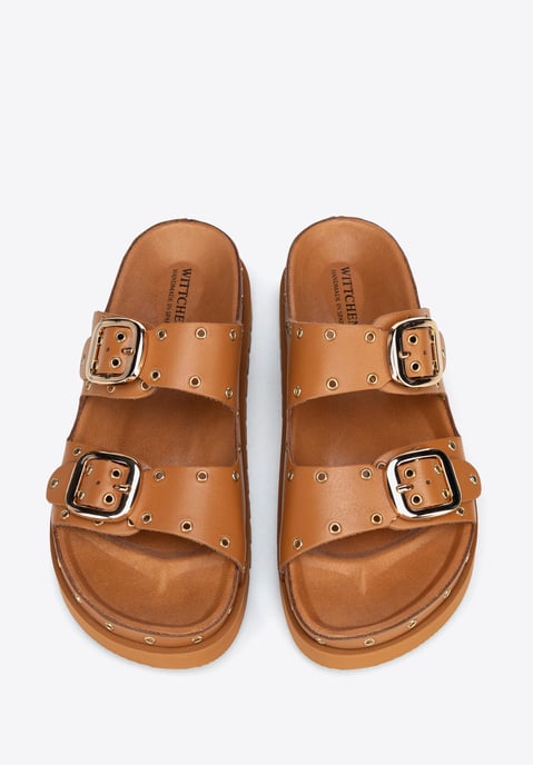 Wittchen Women's Leather Flip-Flops with Metal Details Brown Natural Leather - Image 3