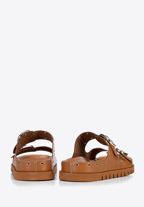 Wittchen Women's Leather Flip-Flops with Metal Details Brown Natural Leather - Image 4