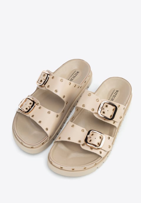 Wittchen Women's leather mules with metal details beige and gold beige and gold - Image 3