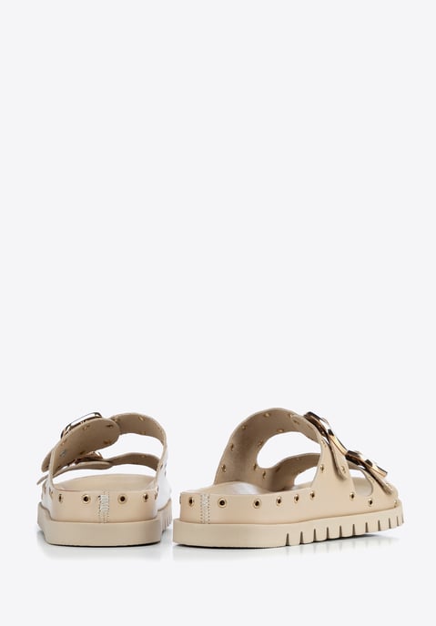 Wittchen Women's leather mules with metal details beige and gold beige and gold - Image 5
