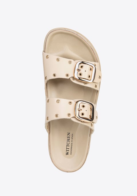 Wittchen Women's leather mules with metal details beige and gold beige and gold - Image 6