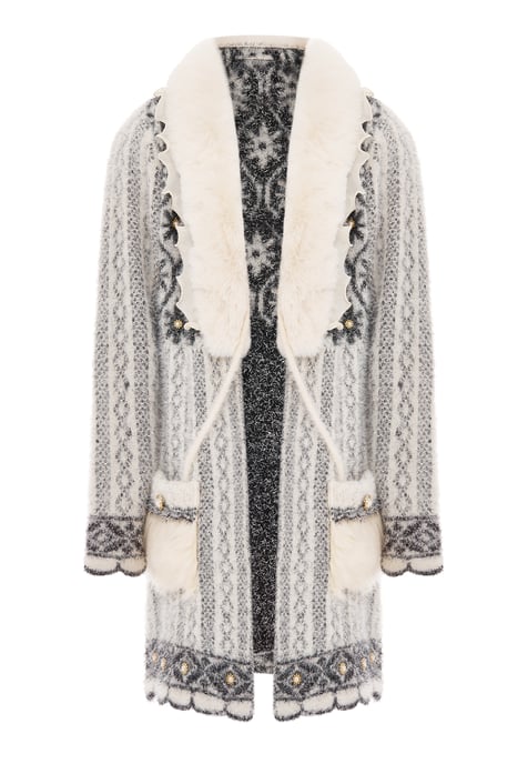 Faina Vest Dames wol wit zwart - Image 1