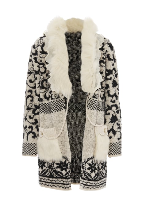 Faina Vest Dames wol wit zwart - Image 1