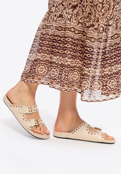 Wittchen Dames leren slippers met decoratieve bandjes, beige, natuurlijk leer - Image 3