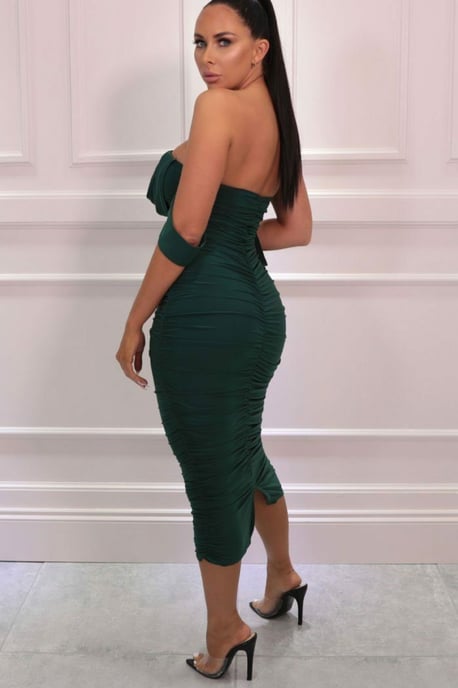 Bardot Cowl Neck Ruched Midi Dress - Image 2