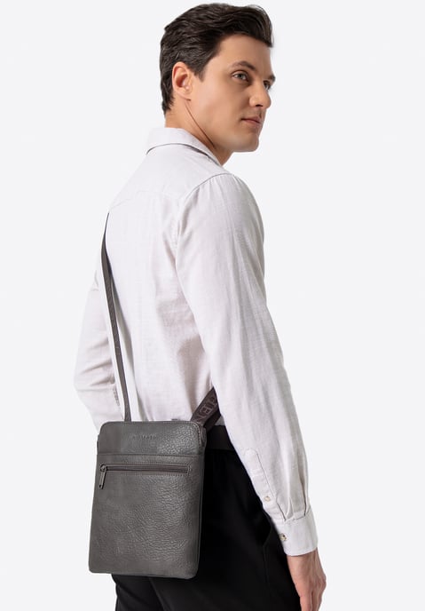 Wittchen Men's Small Messenger Bag in Gray Faux Leather - Image 2